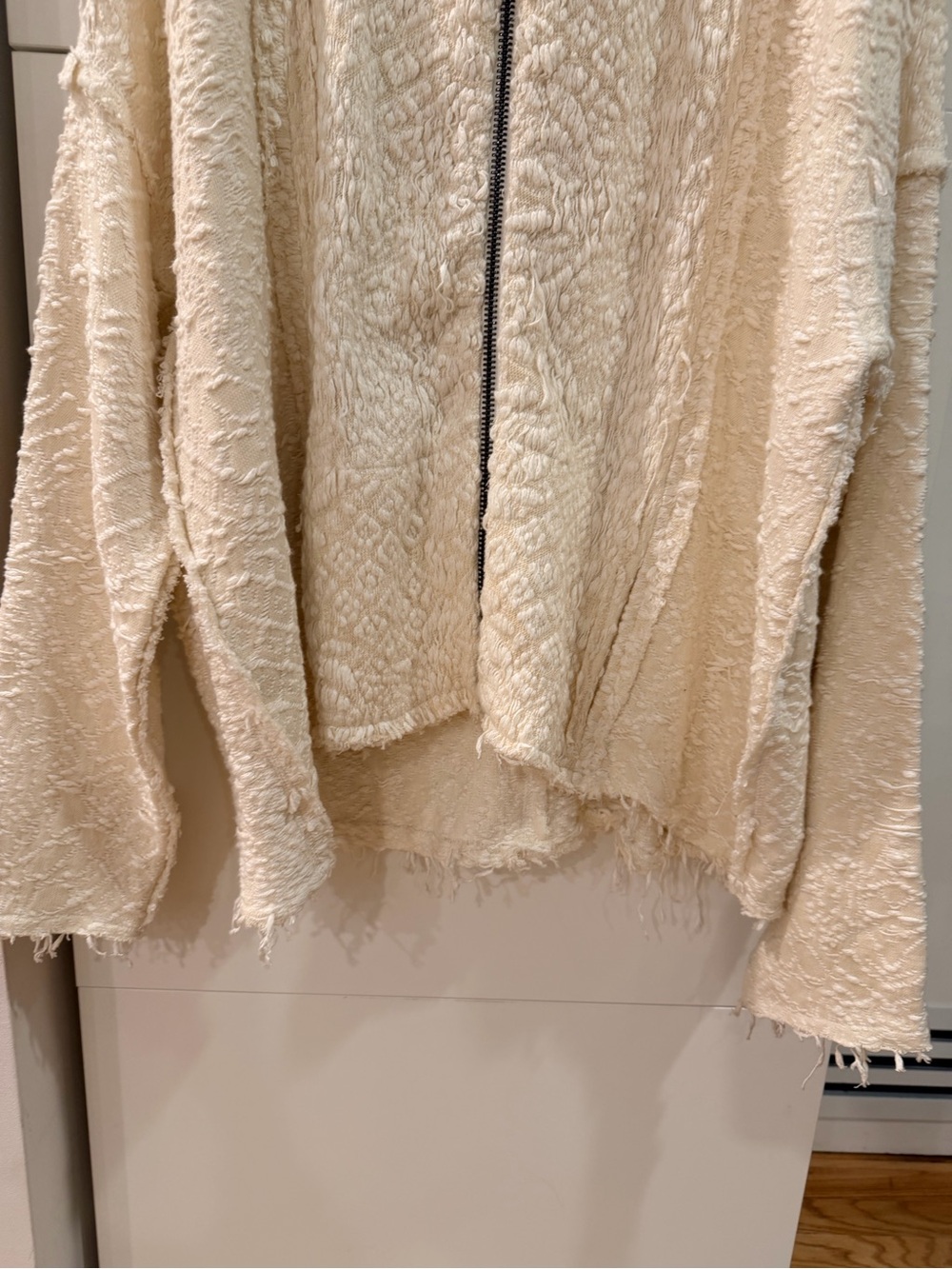 Free People Ivory Comb Textured Zip Jacket Sweater Size M NWT - Picture 4 of 16
